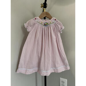 Marmellata Girls French Knot Pink Easter Smocked Dress, 24 Months
